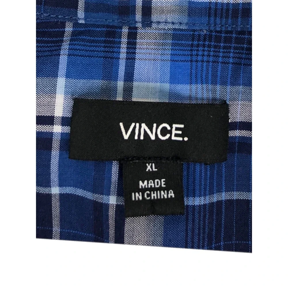 VINCE Mens Shirt XL Blue Plaid Button Front 100% Cotton Long Sleeve EUC